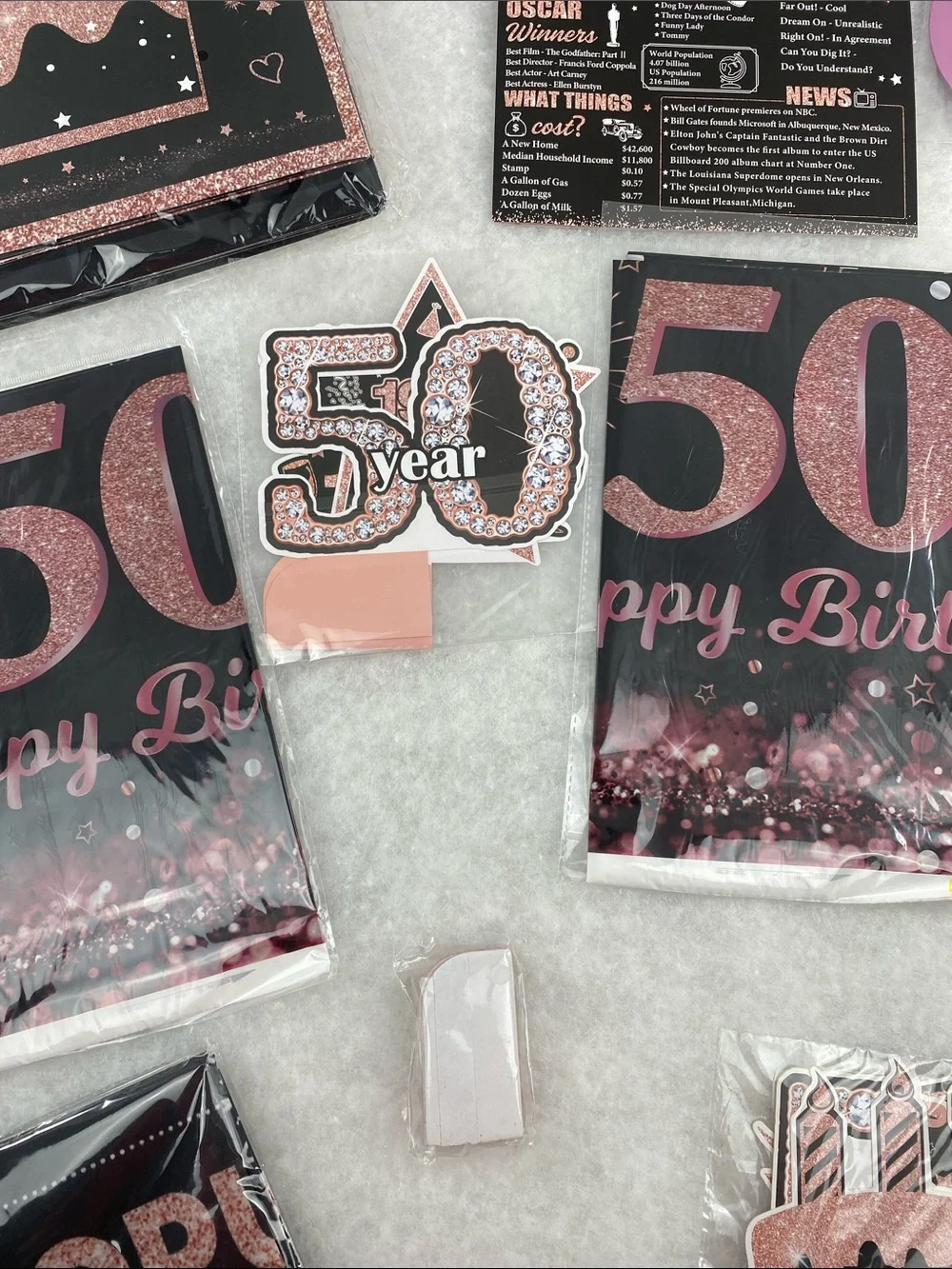50th Birthday Party Supplies Set - Rose Gold and Black